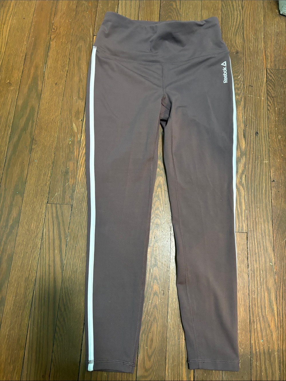 Reebok Brown Leggings with White Side Stripes